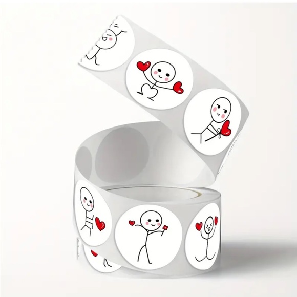 (44) Roll of 500 Whimsical Cartoon Stick Man with Heart Stickers (3/4” diam) - Picture 4 of 6